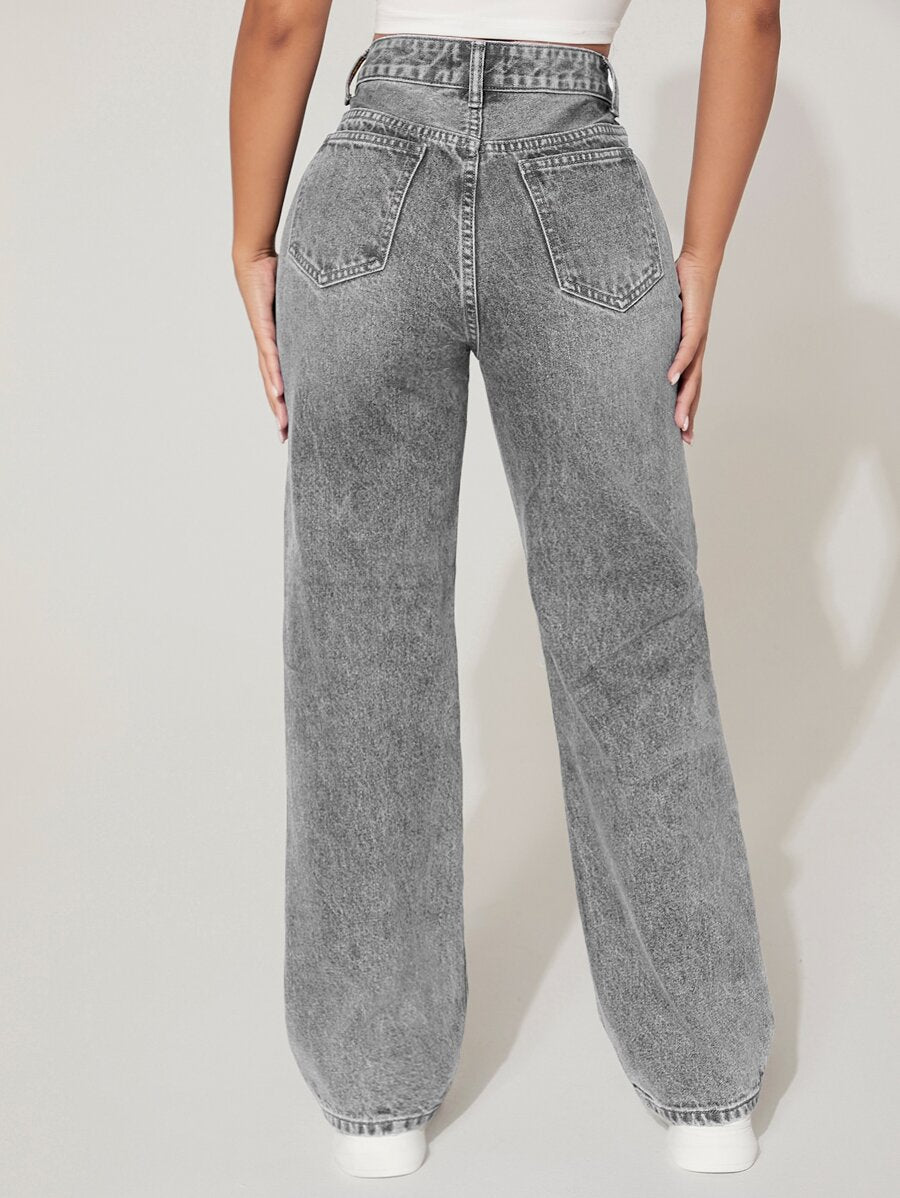High-Waisted Ripped Denim