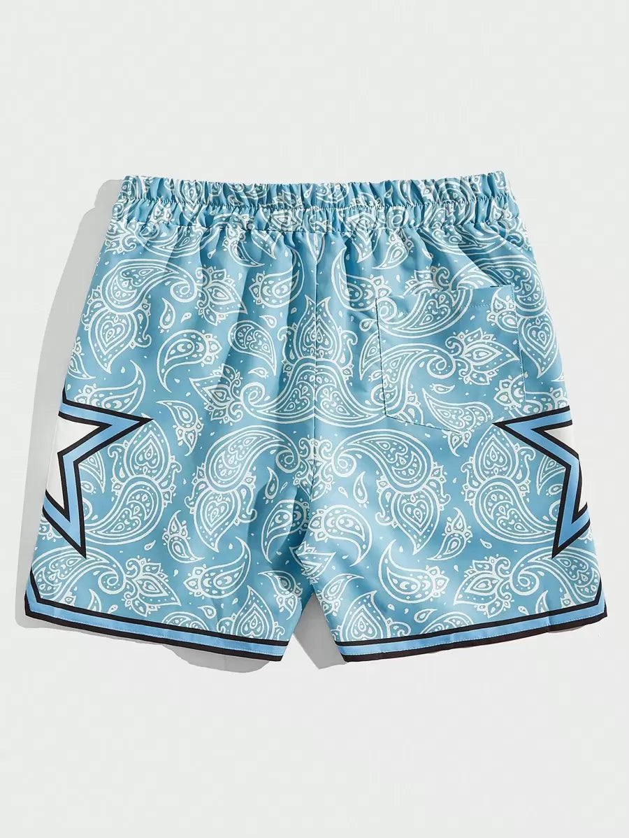 Star Paisley Drawstring Waist Shorts