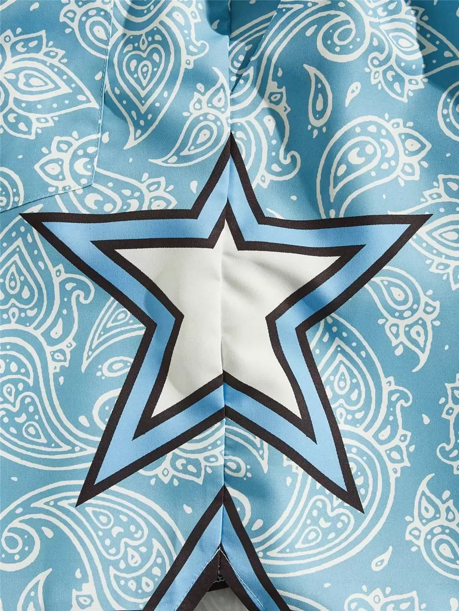 Star Paisley Drawstring Waist Shorts