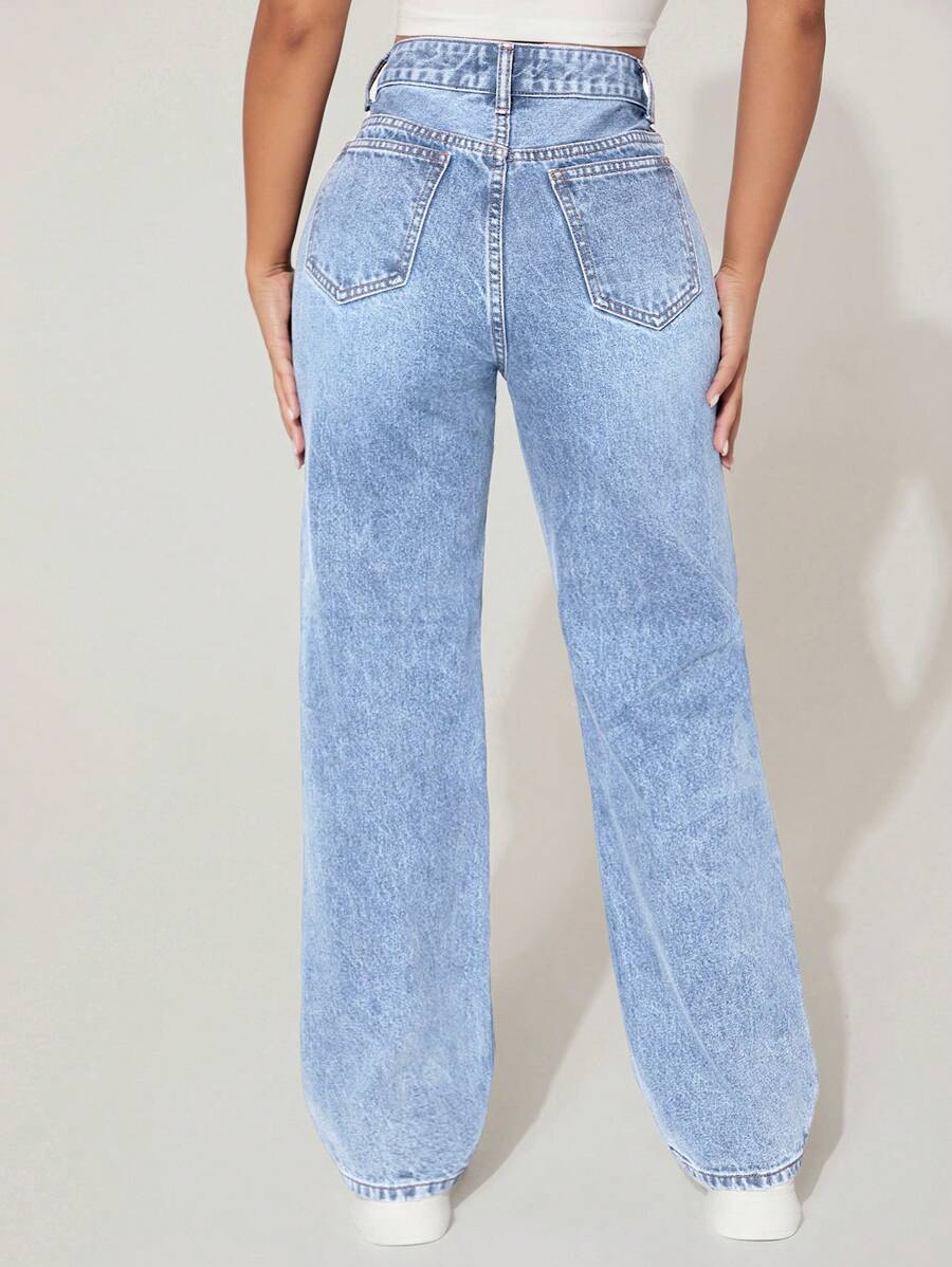 High-Waisted Ripped Denim