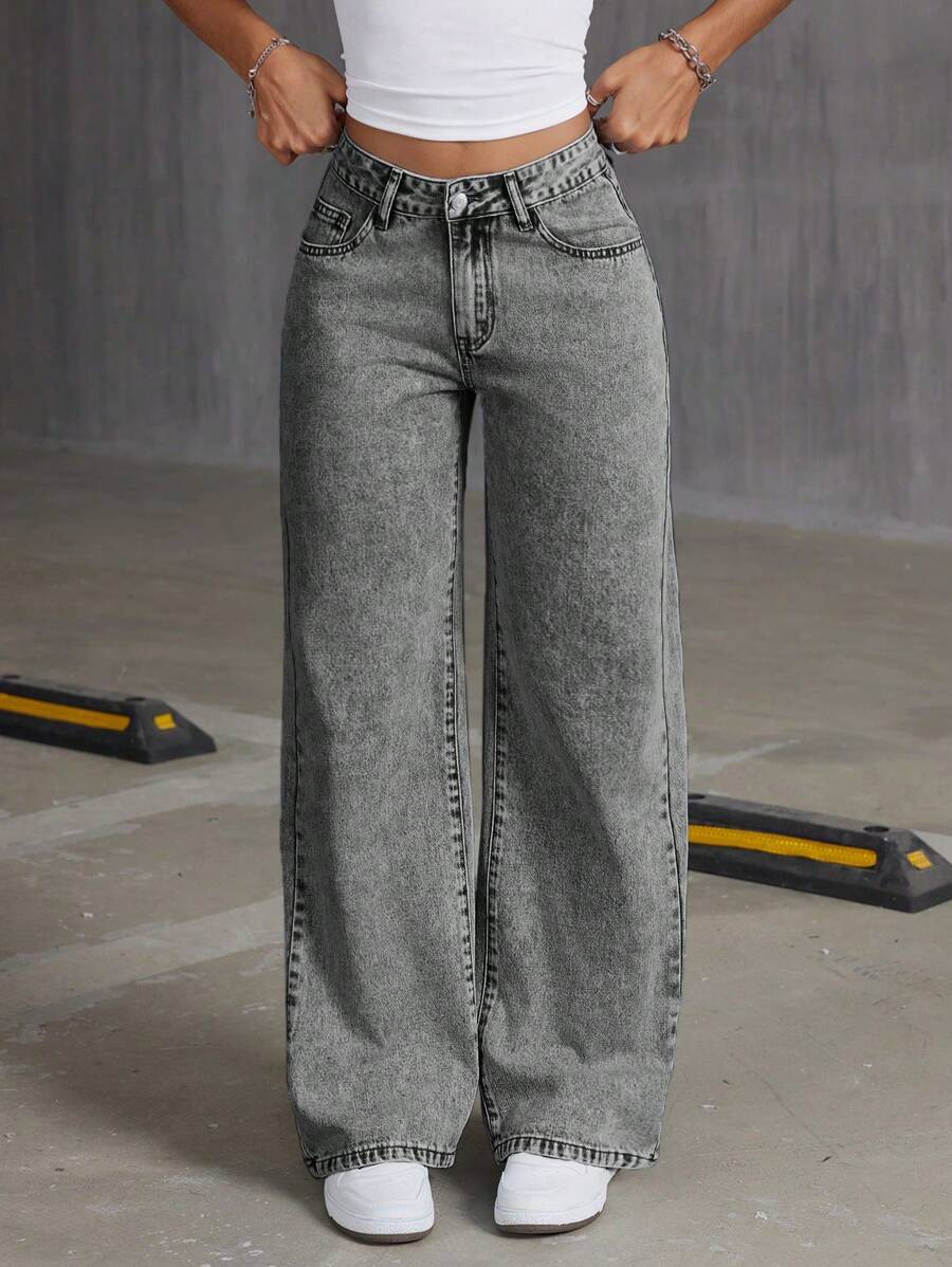 Embroidered Bowknot Washed Denim