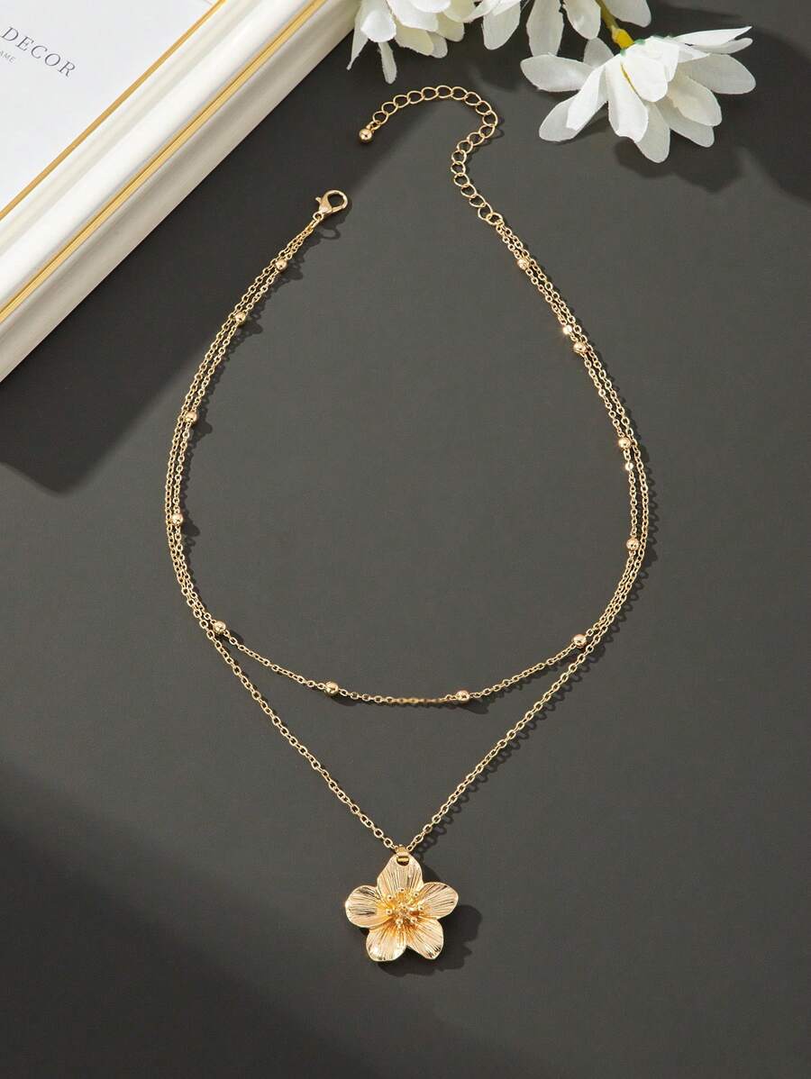 5-Leaf 2pc Flower Pendant Necklace