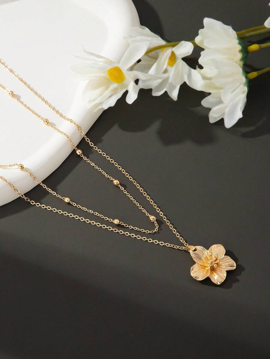 5-Leaf 2pc Flower Pendant Necklace