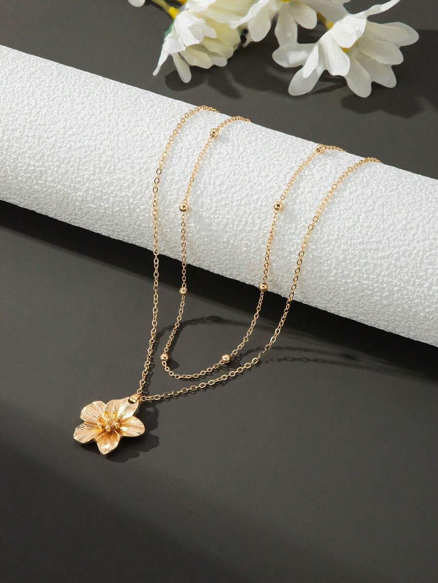 5-Leaf 2pc Flower Pendant Necklace