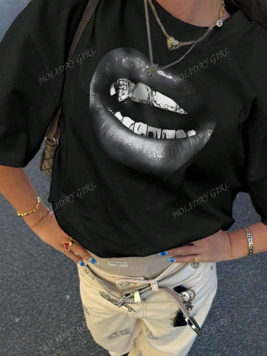 Casual Lip Print Tee