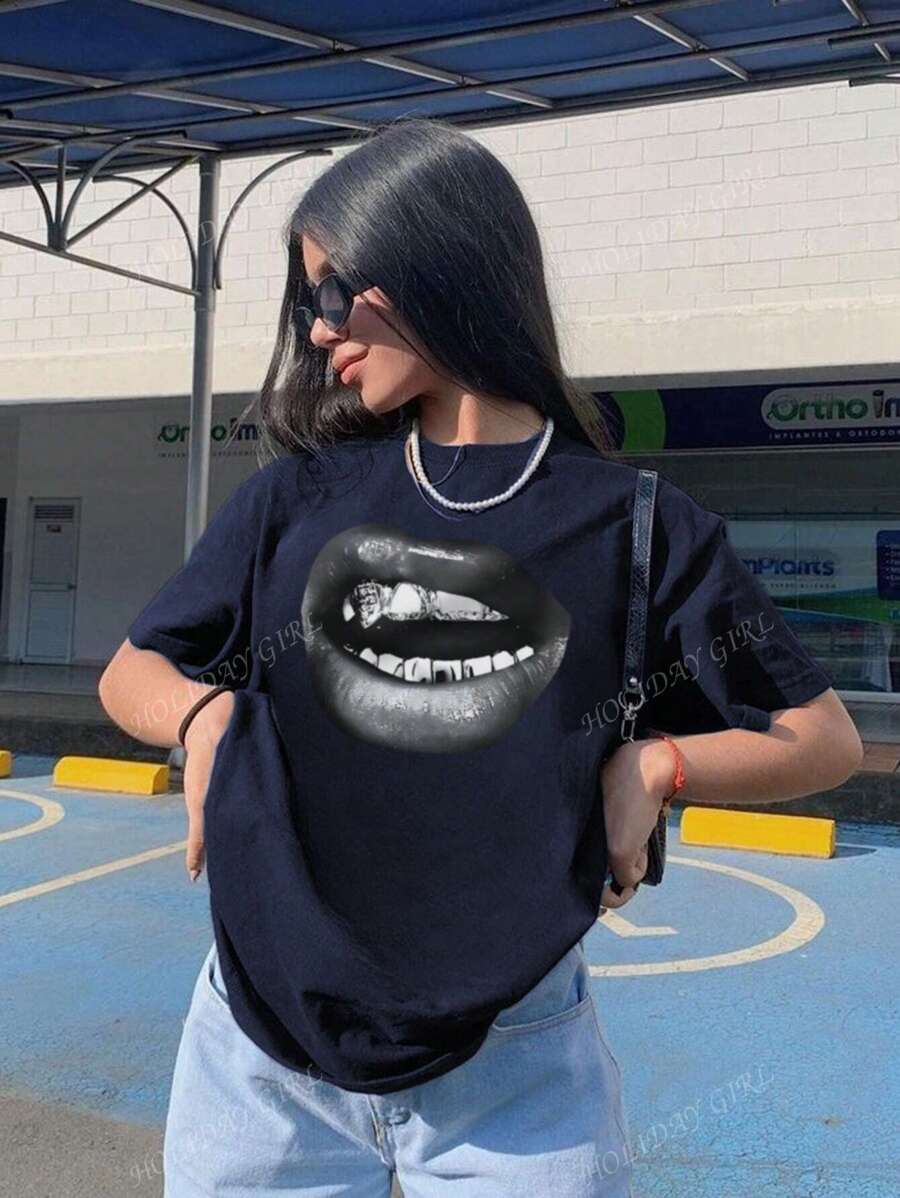 Casual Lip Print Tee