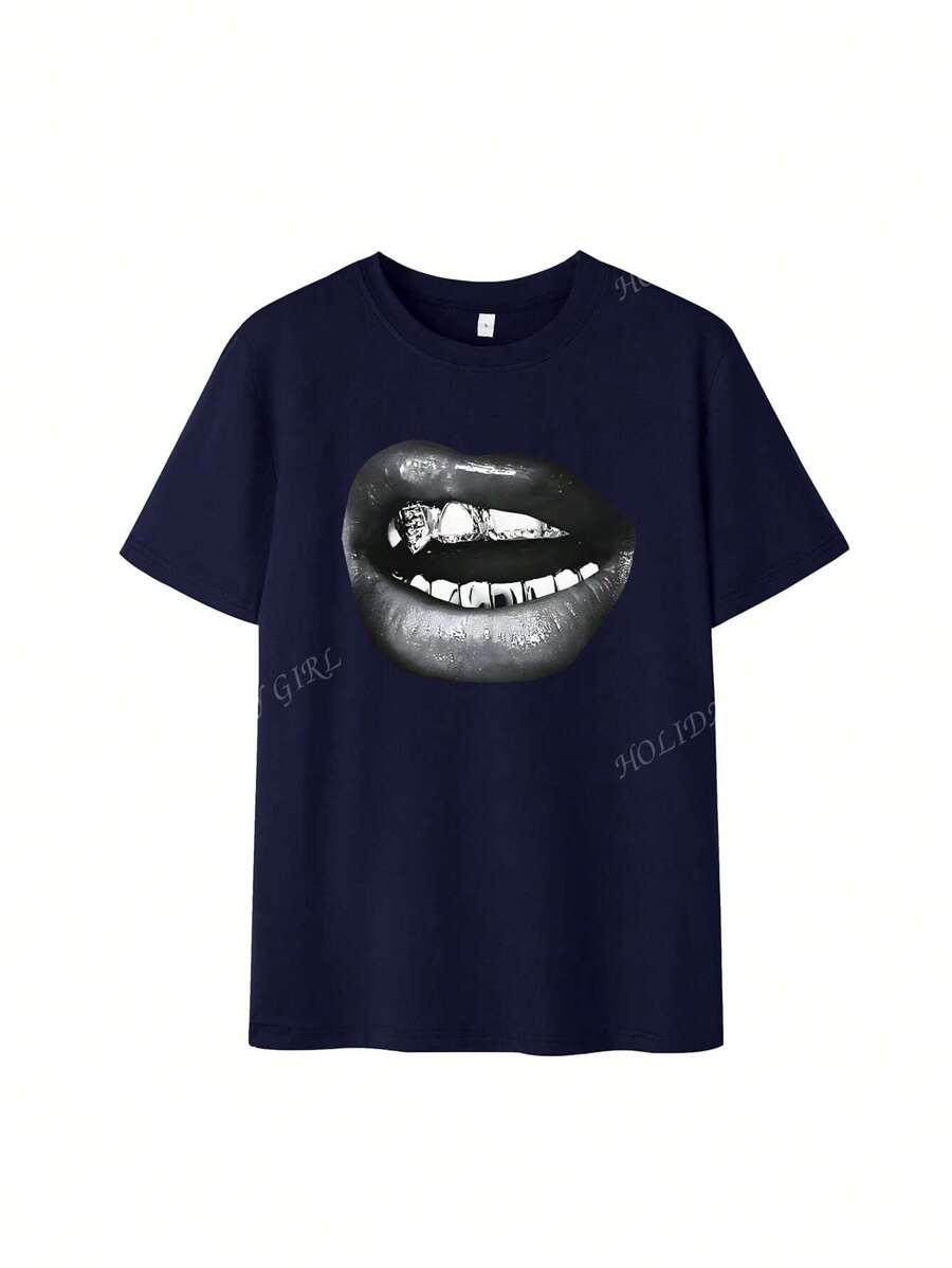 Casual Lip Print Tee