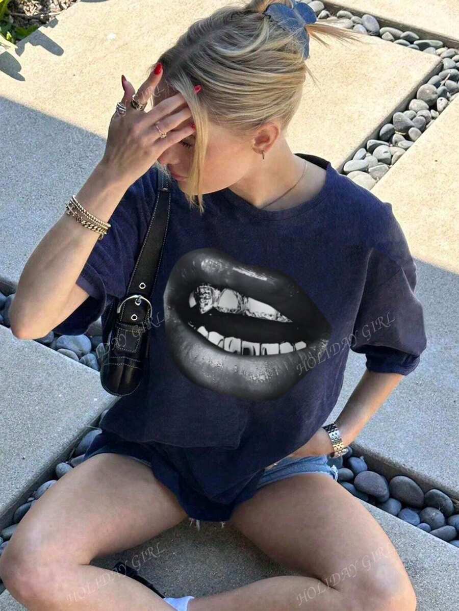 Casual Lip Print Tee