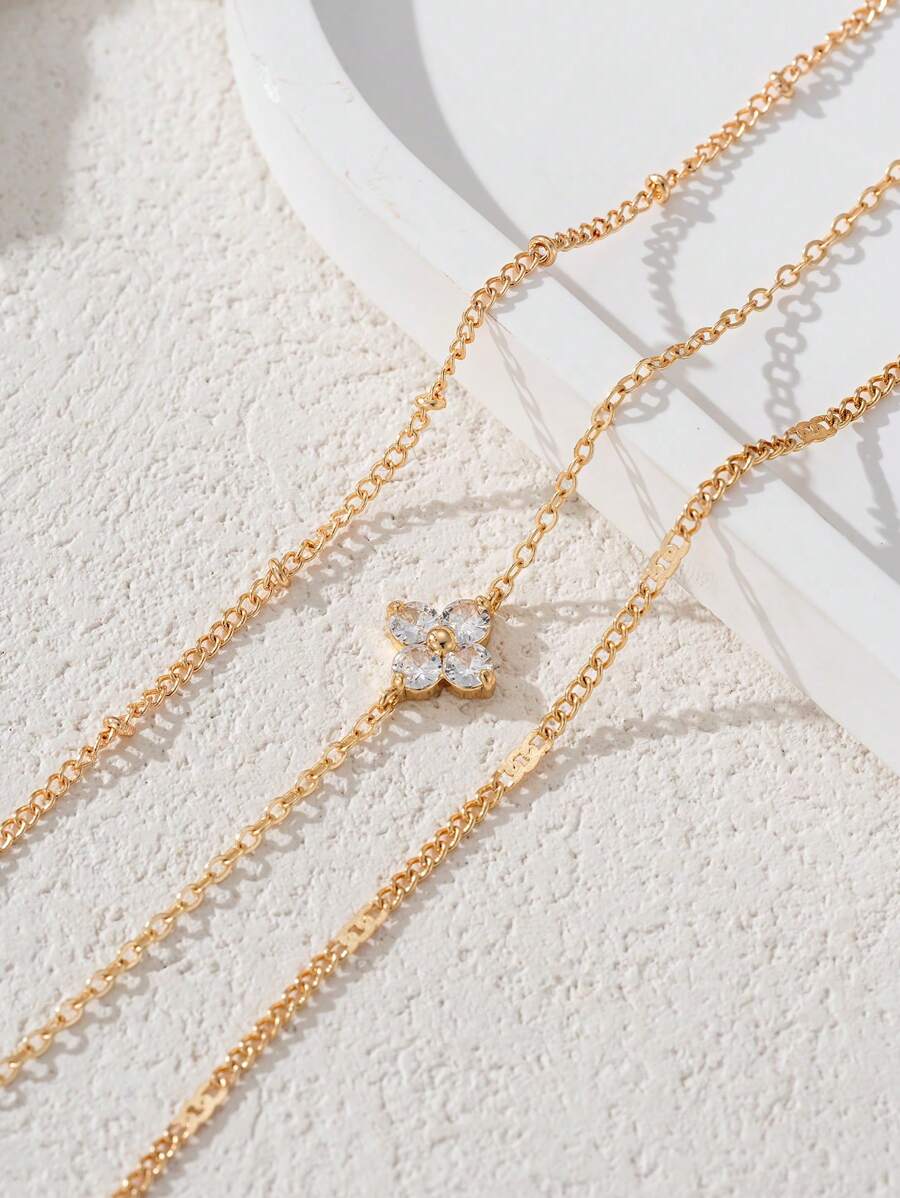 3pcs Elegant Cubic Zirconia Flower Bracelet