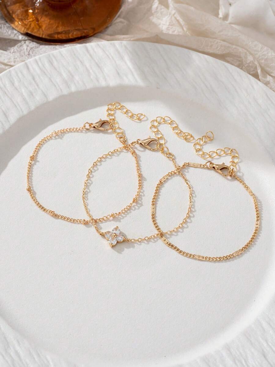 3pcs Elegant Cubic Zirconia Flower Bracelet
