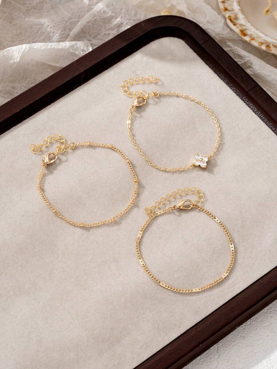 3pcs Elegant Cubic Zirconia Flower Bracelet