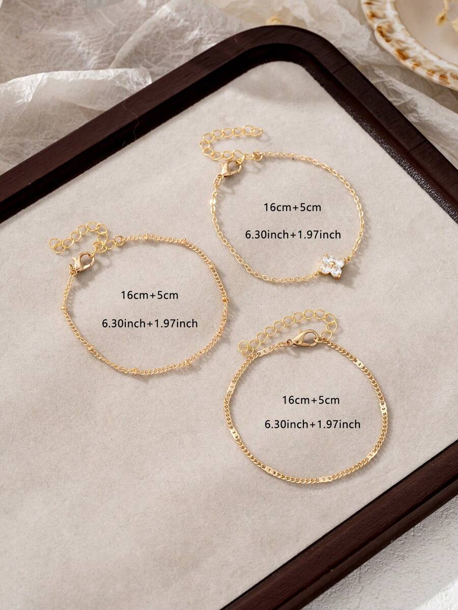 3pcs Elegant Cubic Zirconia Flower Bracelet