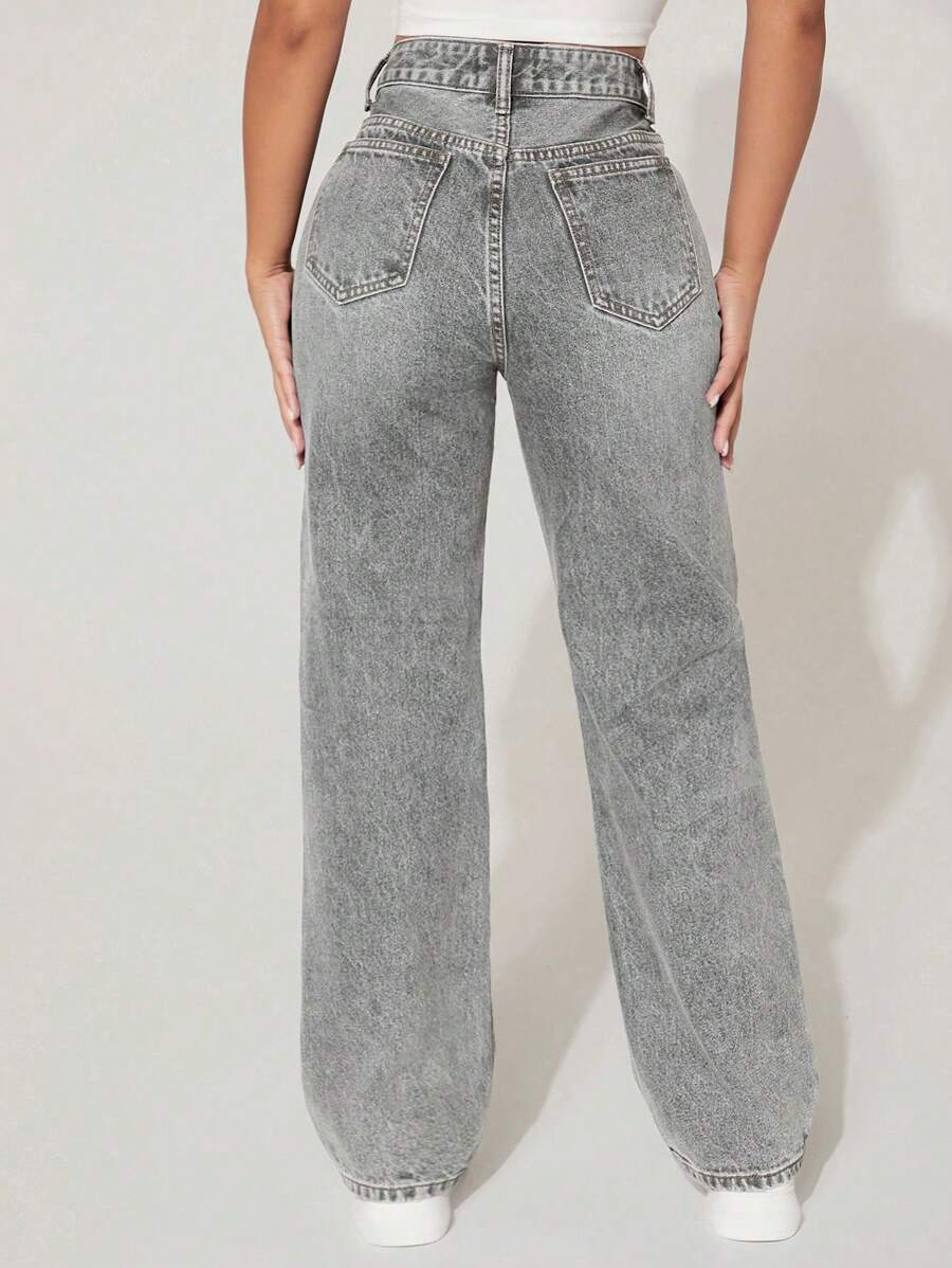 High-Waisted Ripped Denim