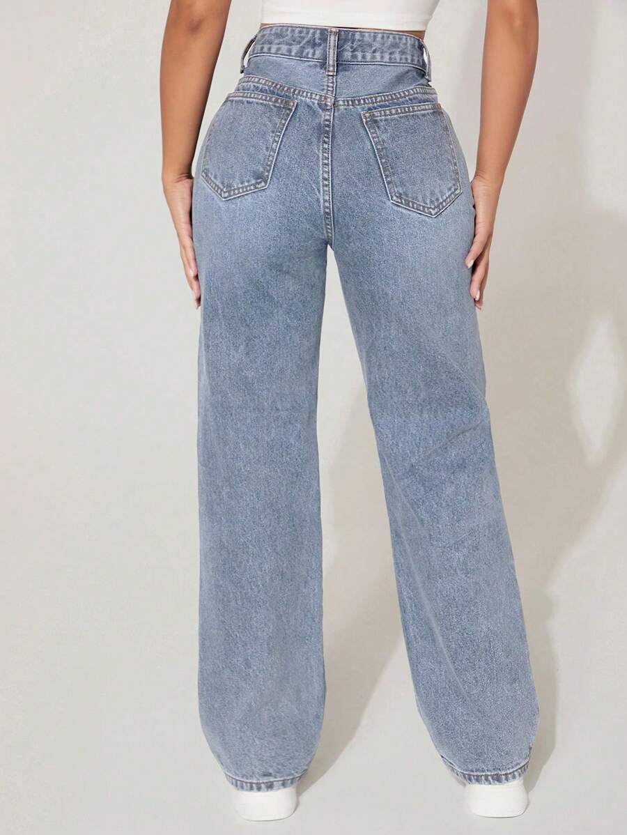 High-Waisted Ripped Denim