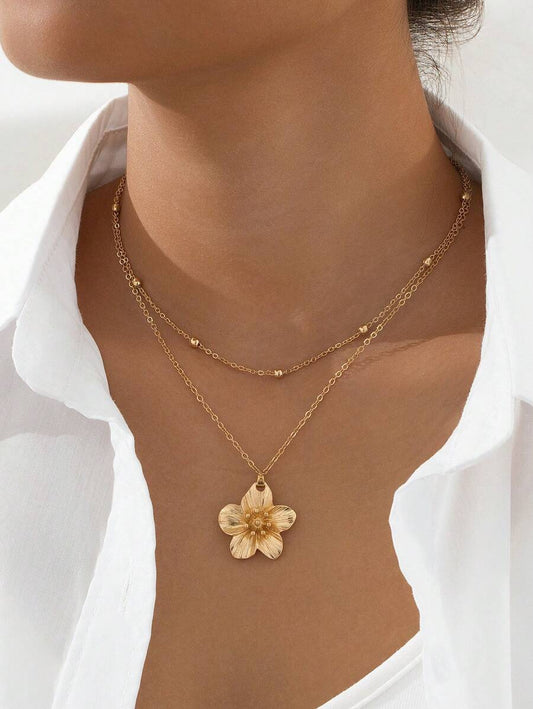 5-Leaf 2pc Flower Pendant Necklace