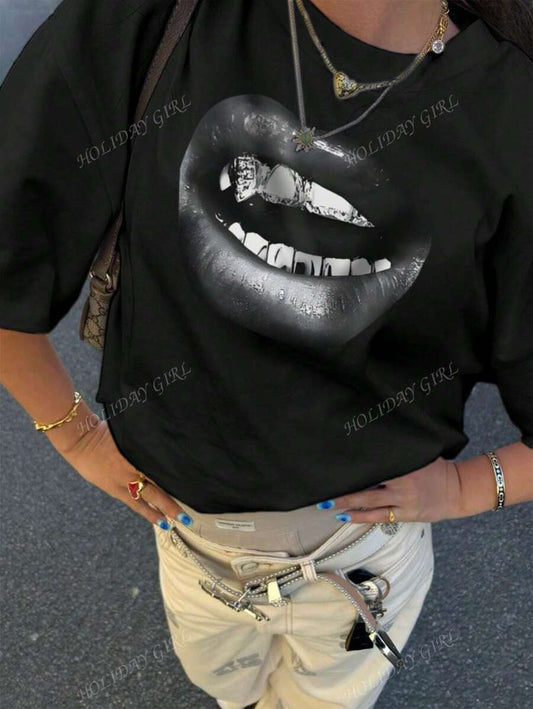 Casual Lip Print Tee