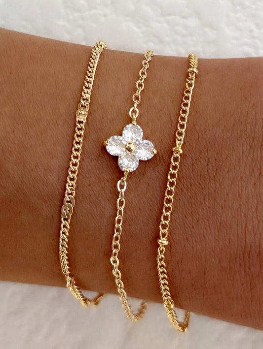 3pcs Elegant Cubic Zirconia Flower Bracelet